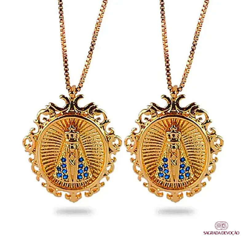 [COMPRE 1 LEVE 2] Colar Retrato Nossa Senhora Aparecida - Zircônia Premium Ouro 14K